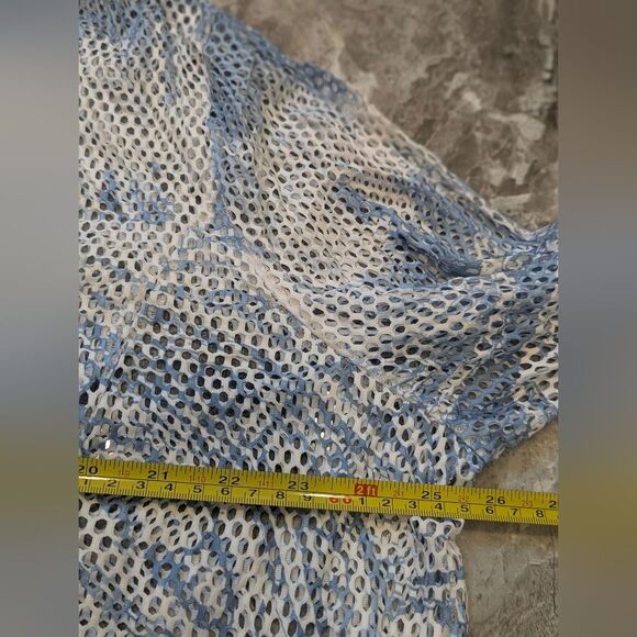 Chico's Blue White Perforated Zip Front Jacket Cover Up Mesh Cardigan Boho Sz 3X - Picture 12 of 12